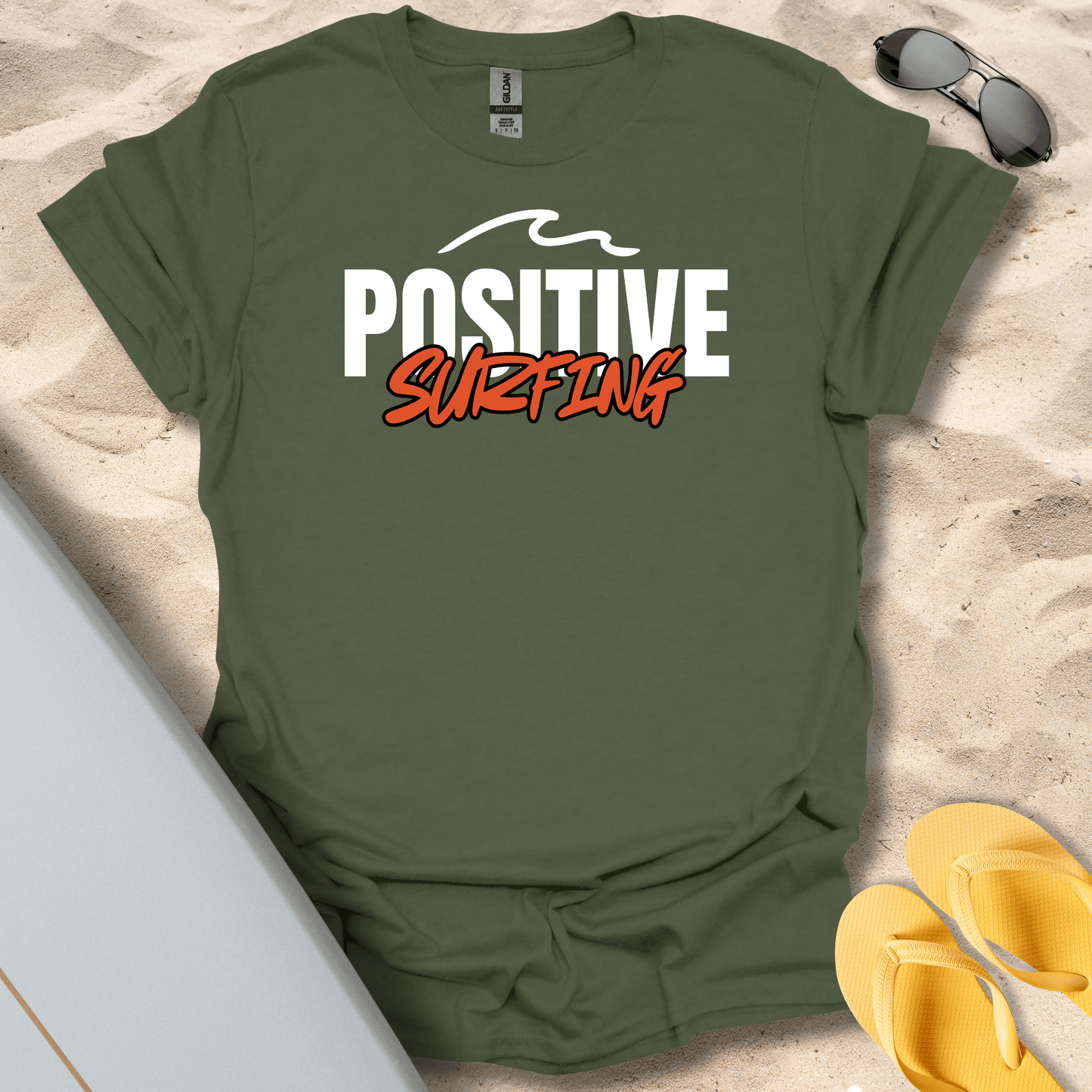 T-Shirt Military Green / S Cool Postive Surfer T-Shirt