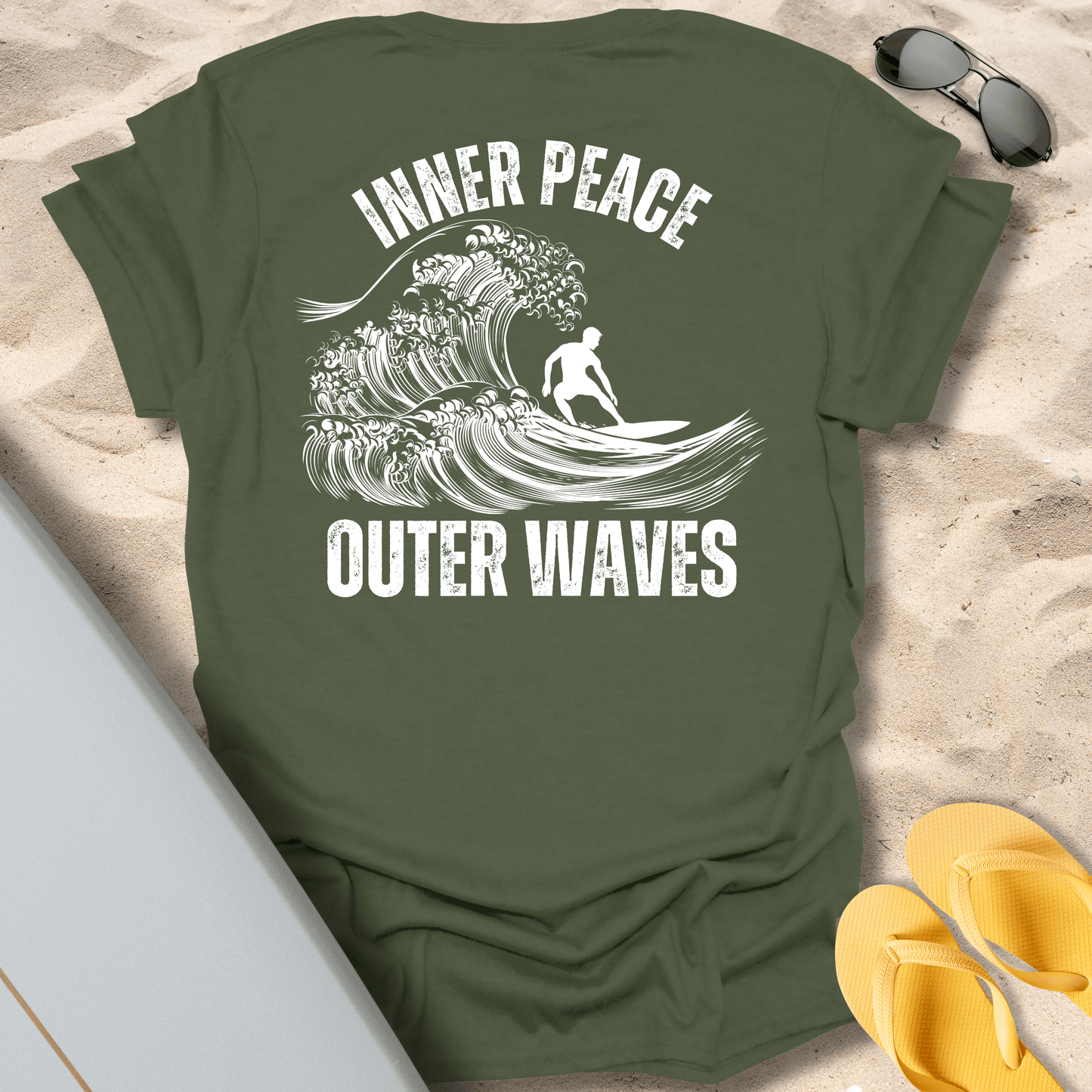 T-Shirt Military Green / S Inner Peace, Outer Waves T-Shirt
