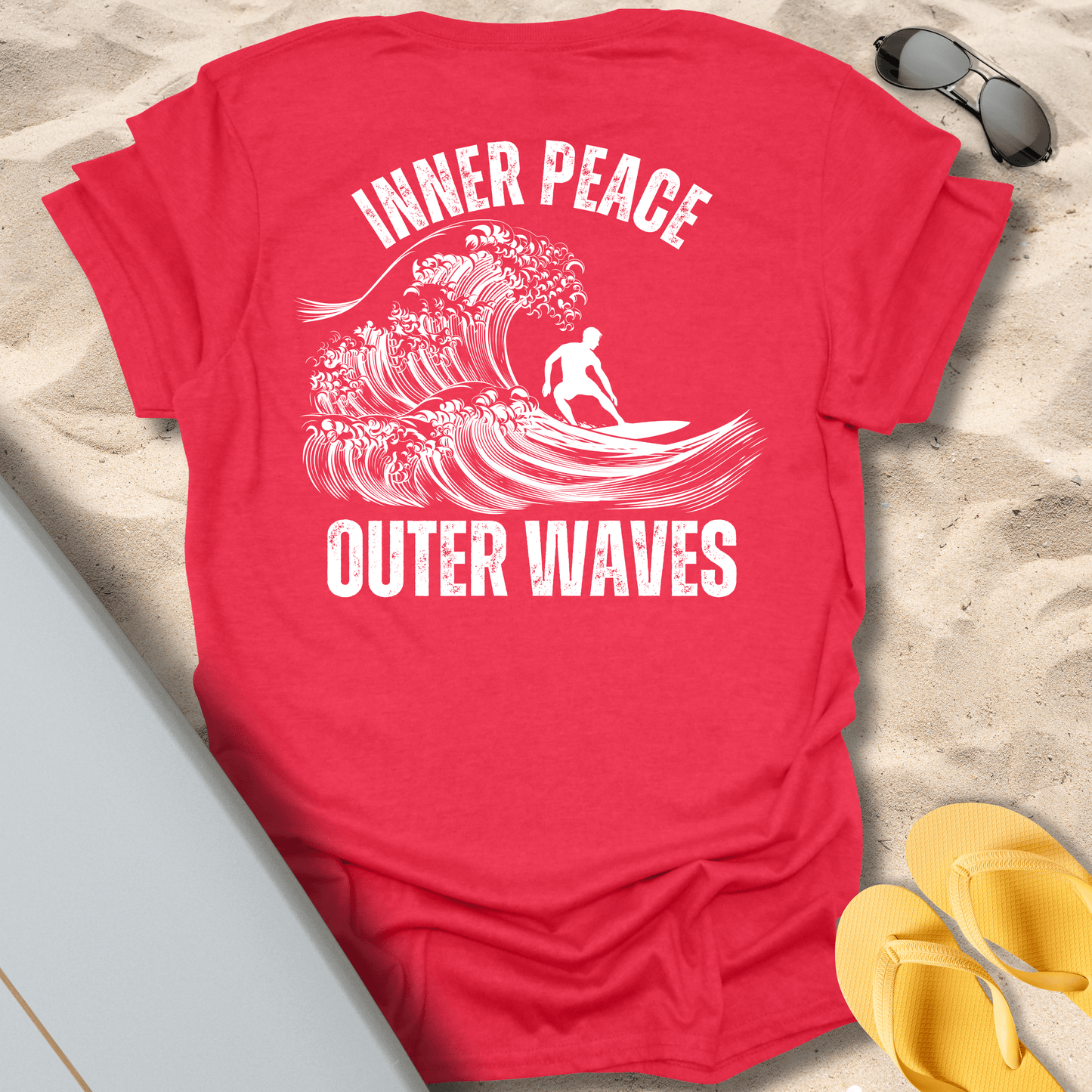 T-Shirt Heather Red / S Inner Peace, Outer Waves T-Shirt